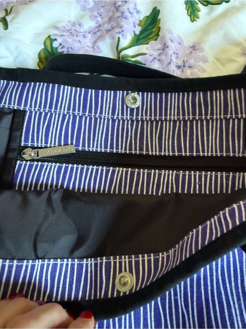 Ame & Lulu Purple & White Striped Tote with Black Handles